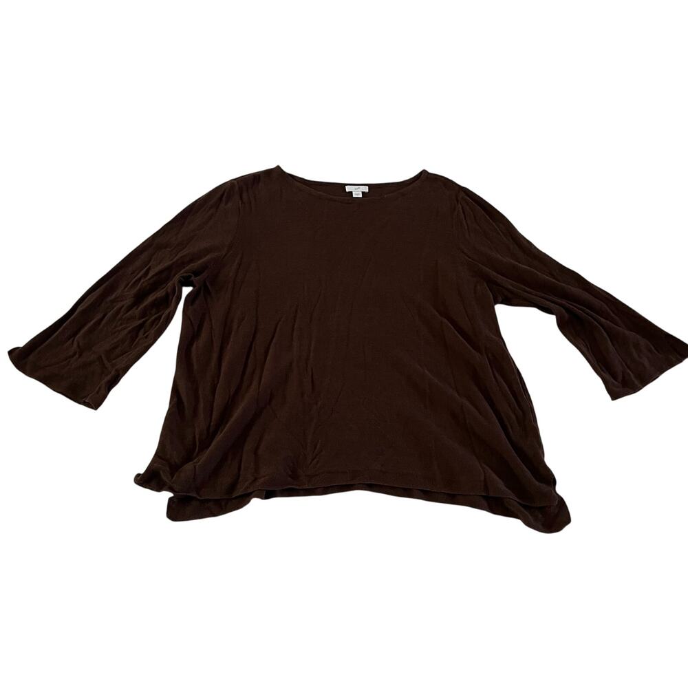 J Jill Brown Linen 3 Quarter Sleeve Loose Blouse Wmns Sz L Boho